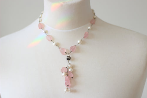 Rose Quartz, Pearls & Silver Necklace