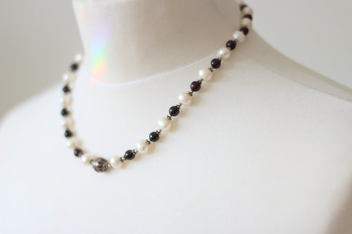 Garnet, Pearl & Silver Necklace