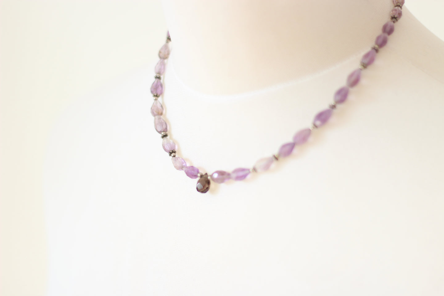 Amethyst, Smokey Quartz & Silver Necklace