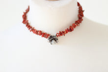 Red Jasper Chip & Silver Flower Pendant Necklace