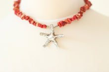 Red Jasper Chip & Silver Starfish Pendant Necklace