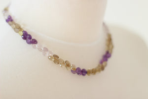 Amethyst, Smokey Quartz, Clear Quartz & Silver Necklace