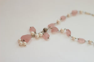 Rose Quartz, Pearls & Silver Necklace