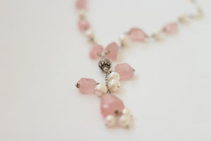 Rose Quartz, Pearls & Silver Necklace