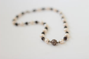 Garnet, Pearl & Silver Necklace