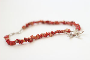 Red Jasper Chip & Silver Starfish Pendant Necklace