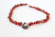 Red Jasper Chip & Silver Flower Pendant Necklace