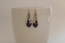 Charoite & Onyx Silver Earrings