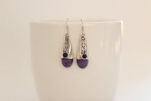 Charoite & Onyx Silver Earrings