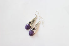 Charoite & Onyx Silver Earrings