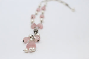 Rose Quartz, Pearls & Silver Necklace