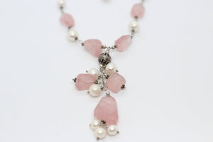 Rose Quartz, Pearls & Silver Necklace