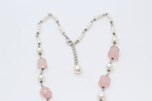 Rose Quartz, Pearls & Silver Necklace